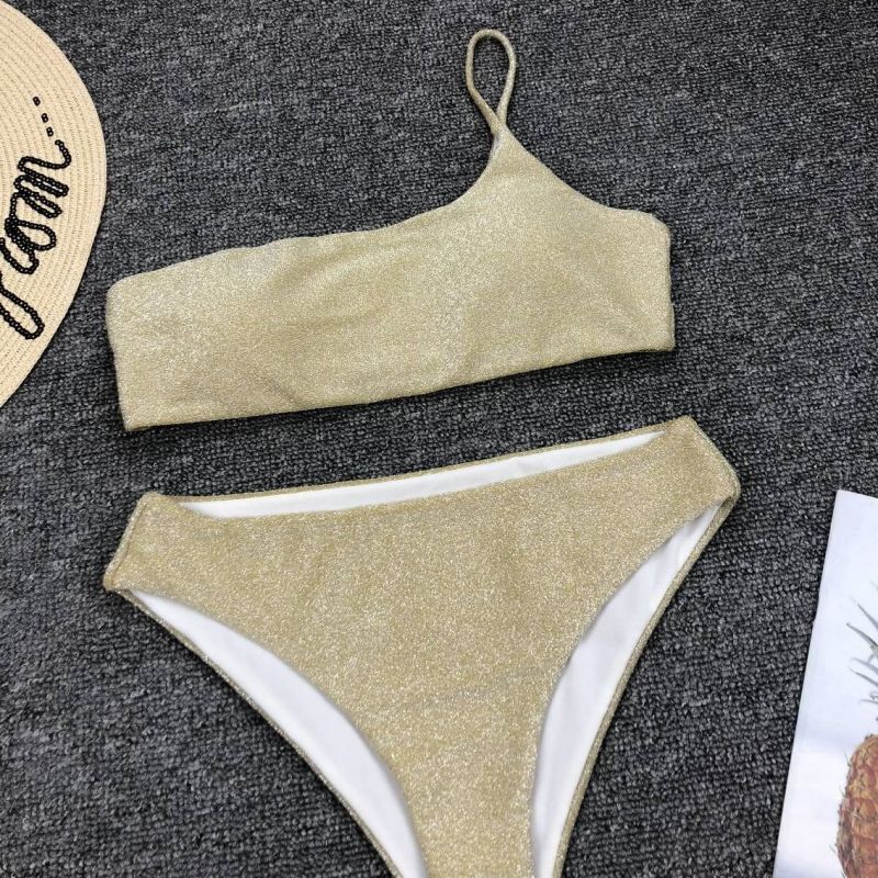 Glitter Bikini Set Two Piece One Shoulder Bathing Suit