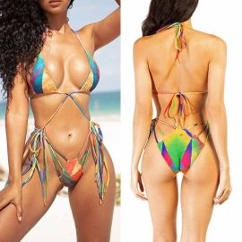 Bandage Straps Patchwork Multicolored Triangle Bikini