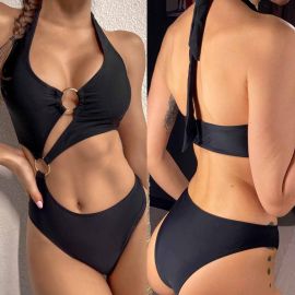  Halter Asymmetrical Rings Linked Cut-out Swimsuit