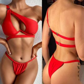 Asymmetric One Shoulder Bikini Underwired Swimsuit 