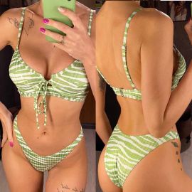 Zebra Print Lace-Up Underwired Cup Rib Bikini