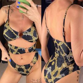 Serpent Print Tummy Cut Out Rings Linked Monokini