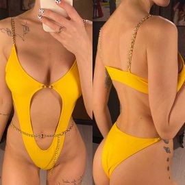 Hollow Belly Chains Connected High Waist Monokini