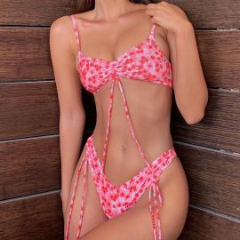 Adjustable Thong Tiny Swimsuit Floral Print Bikini Set