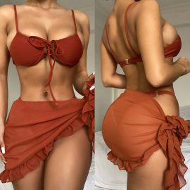 Push-up Bra Rings Thong Saron Cover-up 3 Pieces Bikini