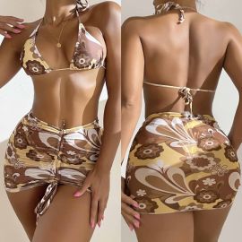 Floral Print Bikini Set w/ Skirt Cover-up