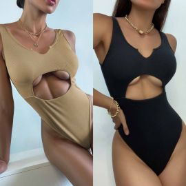 Ribbed Texture Bust Cutout One Piece Swimsuit