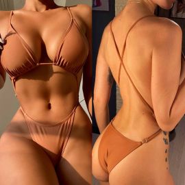 Backless Bodycon Criss Cross Strap Rings Linked Bikini