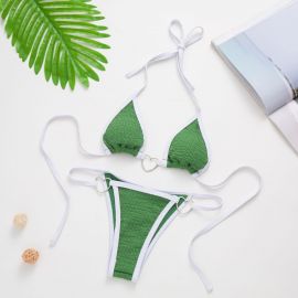 Heart Rings Ribbed Fabric Triangle Bikini Set