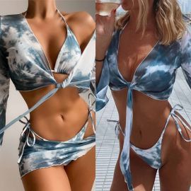 4 Pieces Set Tie-dye Bikini w/ Cape & Sarong Cover-ups