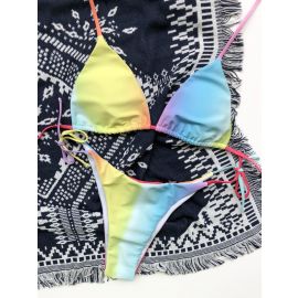 Ombre Rainbow Print String Tie Triangle Bikini