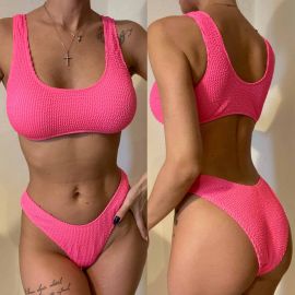 Scoop Neck Bralette V Thong Rib Two Piece Swimsuit 