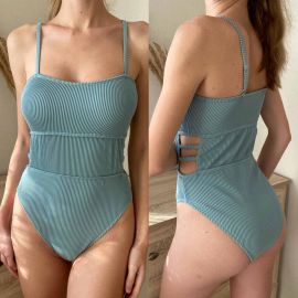 Waist Cut-out Rib Texture One Piece Swimsuit