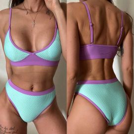 Two Tones Patchwork Colors Bralette Style Bikini