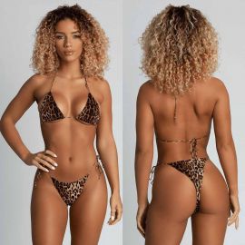 Cheetah Printed Brazilian Mini String Tie Side Bikini