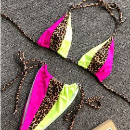 Triangle Leopard Bikini String Push Up Micro Swimsuit