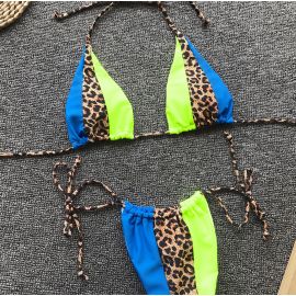 Patchwork Leopard Print Triangle Shape Bikini Set