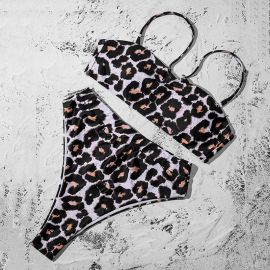 Leopard Spaghetti Strap Bra High Waist Thong Bikini