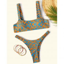 Leopard Print Padded Bralette V Thong Swimsuit