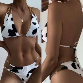 Cow Print Velvet Bikini Swimsuit & Scrunchies Set