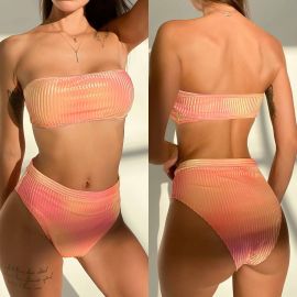 High Waist Corduroy Swimwear Rib Bandeau Bikini Set