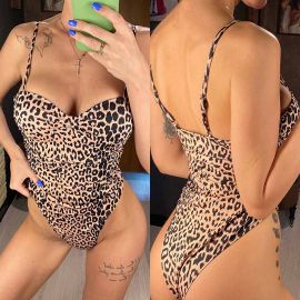 Leopard High Cut One Piece Push Up Bra Swimwear