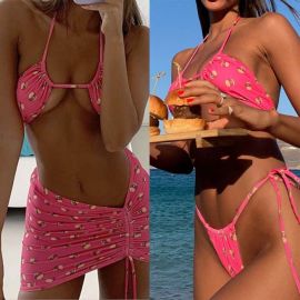 Burgers Print Bikini w/ Halter Bra & Side Tie Thong