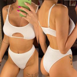 Cut-out Bralette Rib Texture Two Piece Bikini Set
