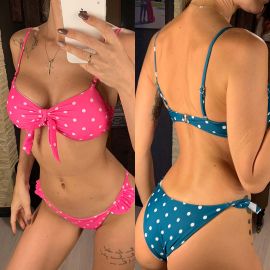 Polka Dot Two Piece Swimsuit Thong Bikini Set