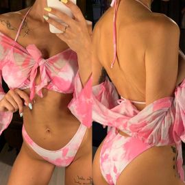 3 Piece Tie Dye Halter Bikini & Cover Up Top