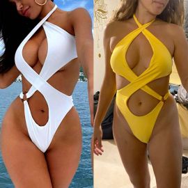 Hollow Out One Piece Swimsuit Halter Monokini