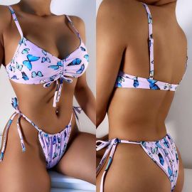 Butterfly Print Tied Swimsuit Two Piece Bikini Set