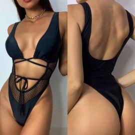 Cut Out Mesh Fishnet One Piece Swimsuit