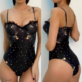 Galaxy Print Underwired Cup Push Up One Piece Swimsuit