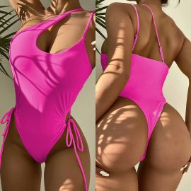 Cut-out One Shoulder Side Tie One Piece Swimsuit