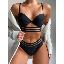 Mesh Two Piece Set Skinny Patchwork Swimsuit