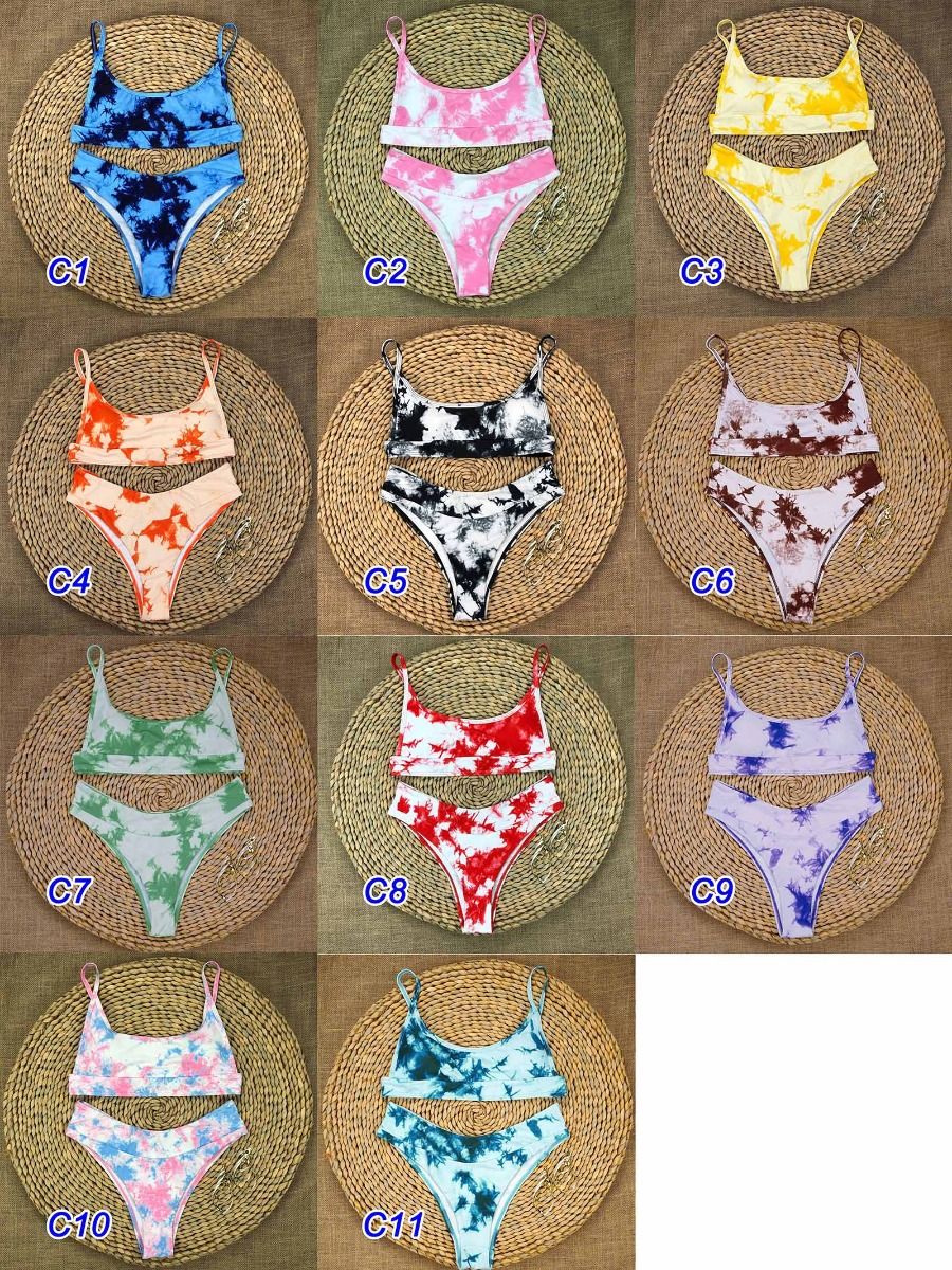 Tie Dye Marble Pattern High Cut Bikini Set