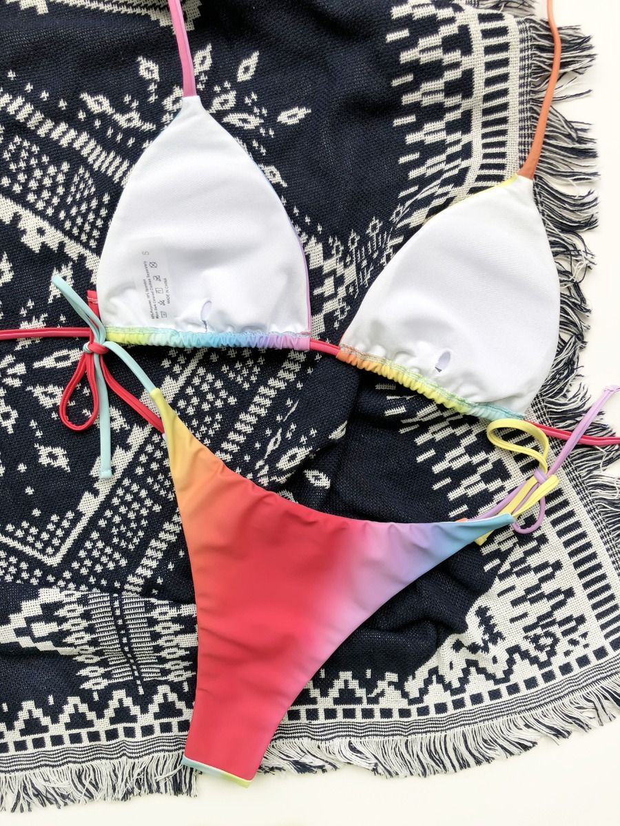 Tie-dye Print Bandage String Halter Bikini