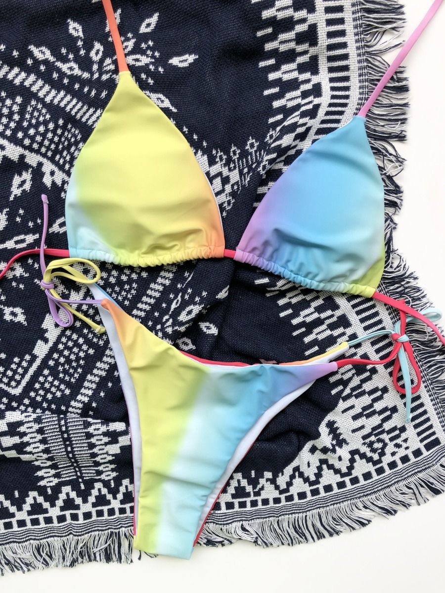 Tie-dye Print Bandage String Halter Bikini