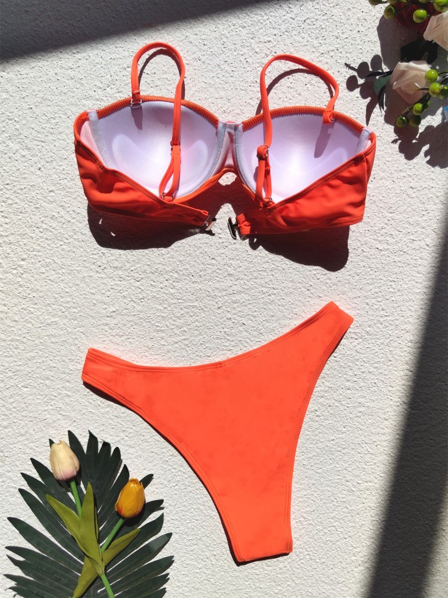 Velvet Frill Bandeau Tie Side Bikini Swimsuit