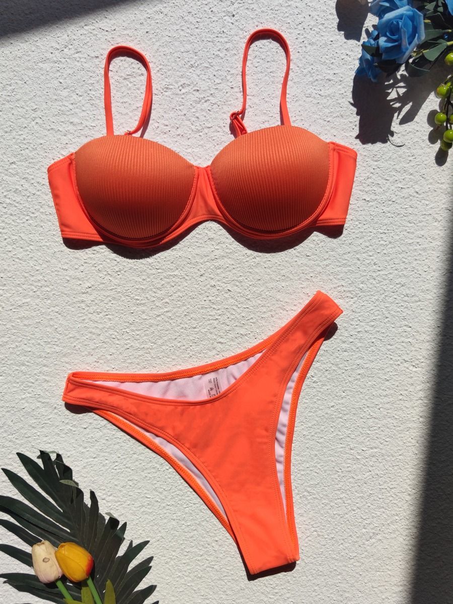 Velvet Frill Bandeau Tie Side Bikini Swimsuit
